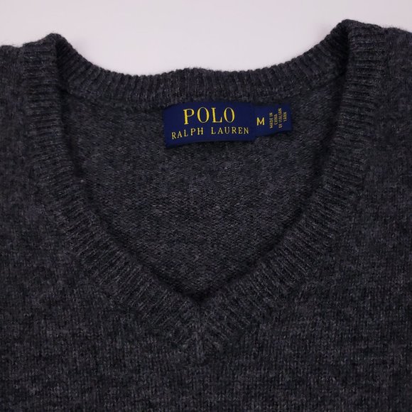 Polo Ralph Lauren Medium Sweater Gray V Neck Wool - Picture 5 of 12
